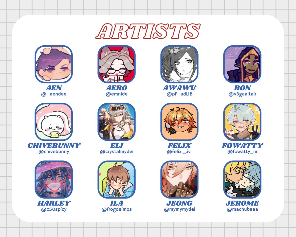 ARTISTS 
<a href="/_aendee/">aen 🤏🍄/</a> ✦ <a href="/emnide/">aero 💉 store opens 04/04</a> ✦ <a href="/pF_adLIB/">awawu</a> ✦ <a href="/v3gaaltair/">deneb</a> ✦ <a href="/chivebunny/">bunnuy ♡</a> ✦ <a href="/crystalmydei/">nugget !! ☀️🍷</a> ✦ @/felix._.iv on instagram ✦ <a href="/fowatty_m/">M 🍚</a> ✦ <a href="/C50spicy/">PRIMORGER ✨️</a> ✦ <a href="/frogdeimos/">frogdei @phaidei popup</a> ✦ <a href="/mymymydei/">jeong</a> ✦ <a href="/machubaaa/">ma! chu! ba!</a>