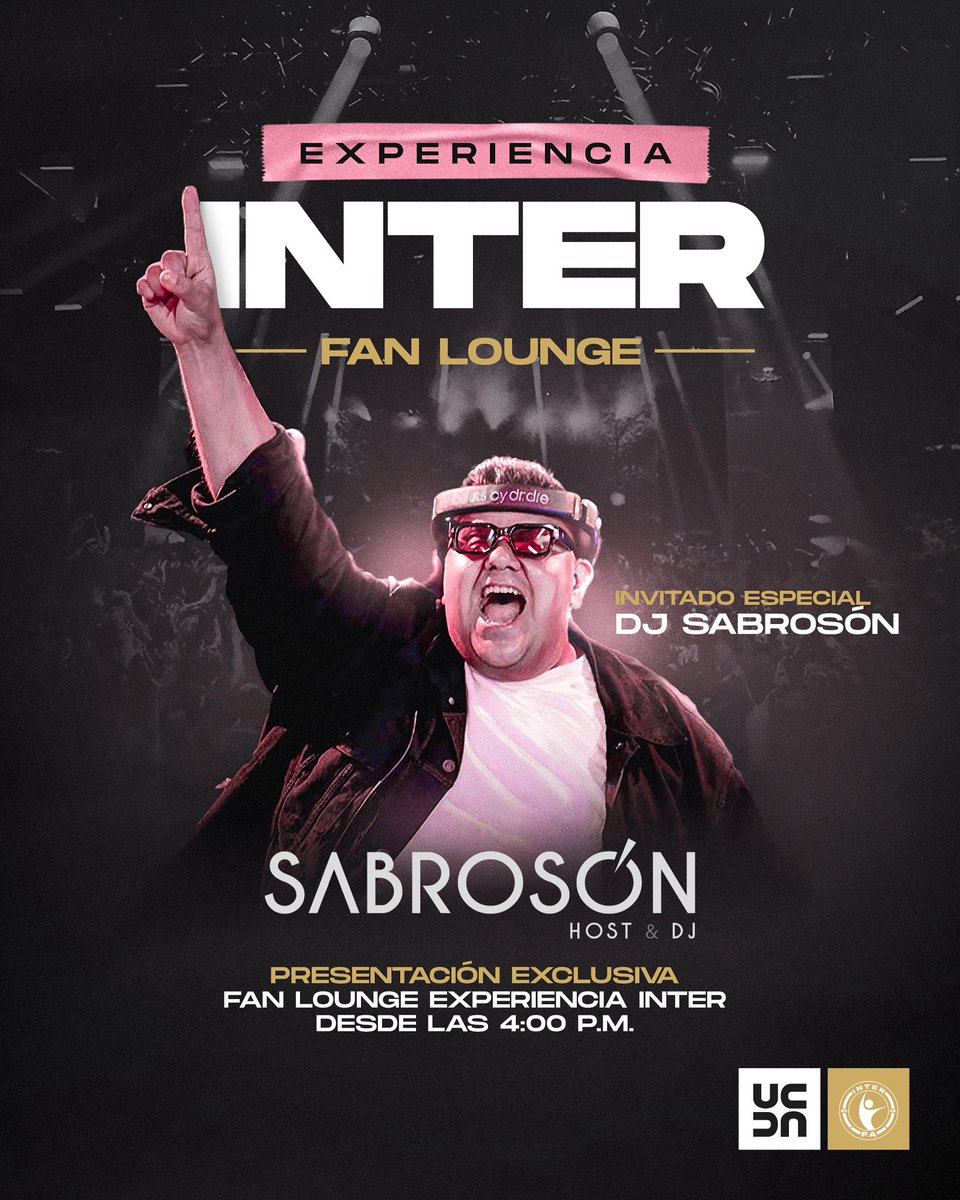 ¡EXPERIENCIA INTER! 🤩 Hoy tendremos una fiesta total, nuestro Fan Lounge estará a cargo de Sabroson desde las 4:00 🕓 PM a las afueras del Estadio Las Delicias. 💿🎧 

Definitivamente es algo que no te debes perder. 😉
