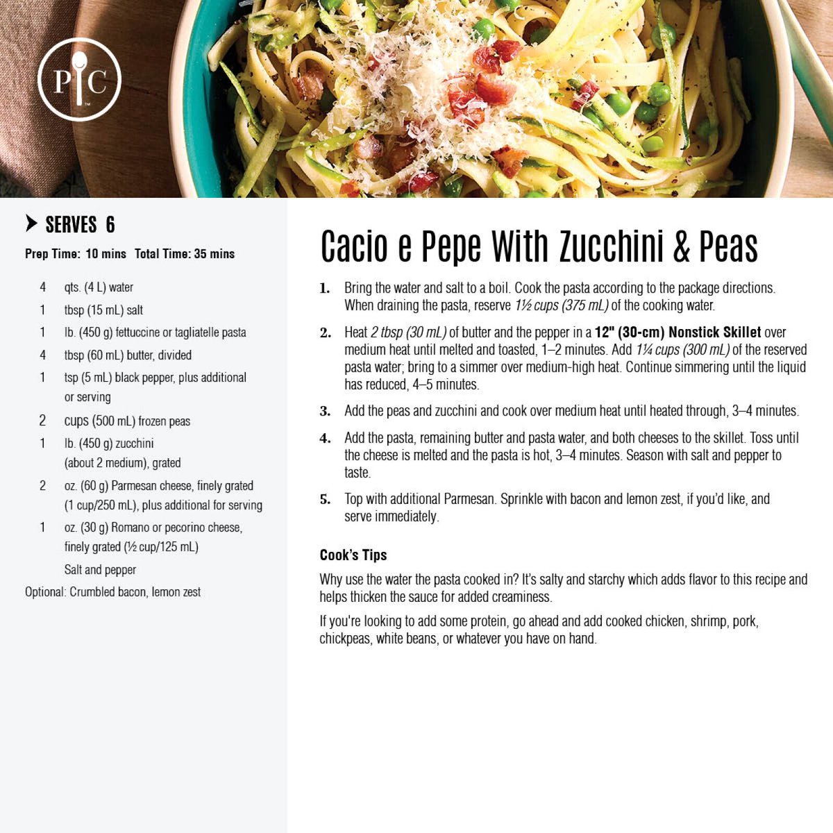 This Cacio e Pepe With Zucchini &amp; Peas is creamy, cheesy, and peppery — with sweet peas and zucchini folded in for brightness. Finish with extra parmesan, bacon, or lemon zest and serve it hot.

✔️ Ready in 35 mins
✔️ Comfort food, elevated
✔️ Perfect for pasta night

👉 Get the