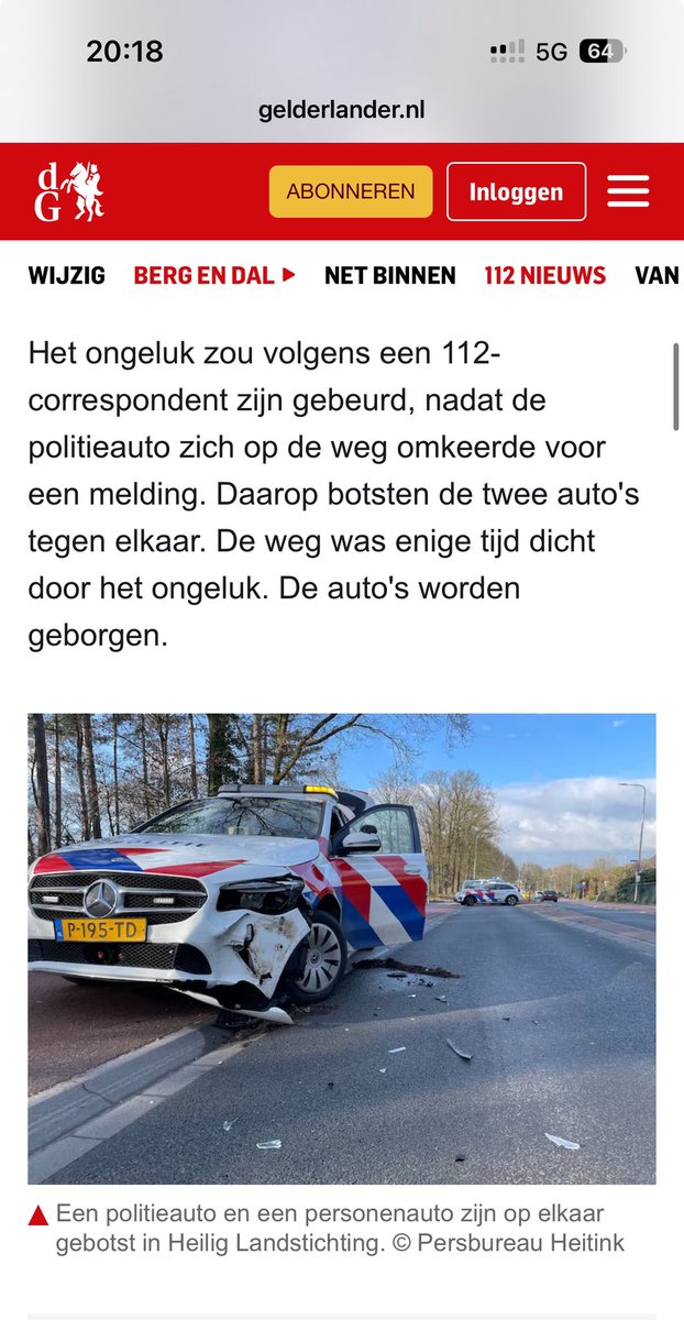 Aanrijding bij Heilige Land Stichting bij Nijmegen