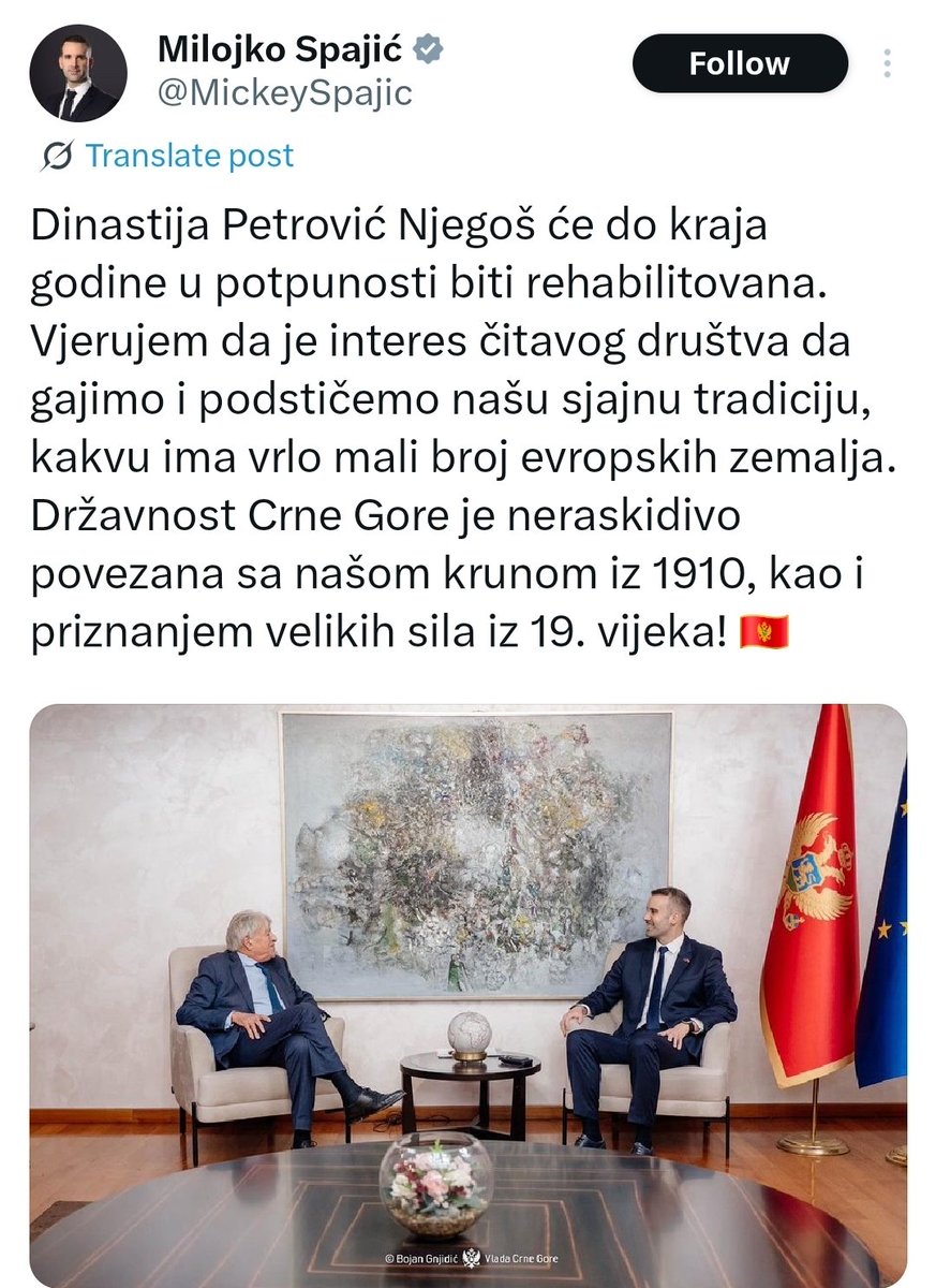 . <a href="/MickeySpajic/">Milojko Spajić</a> Milojice znači li to da vraćamo kraljevinu ili mu daješ stan na Veljo brdo? Što od to dvoje?