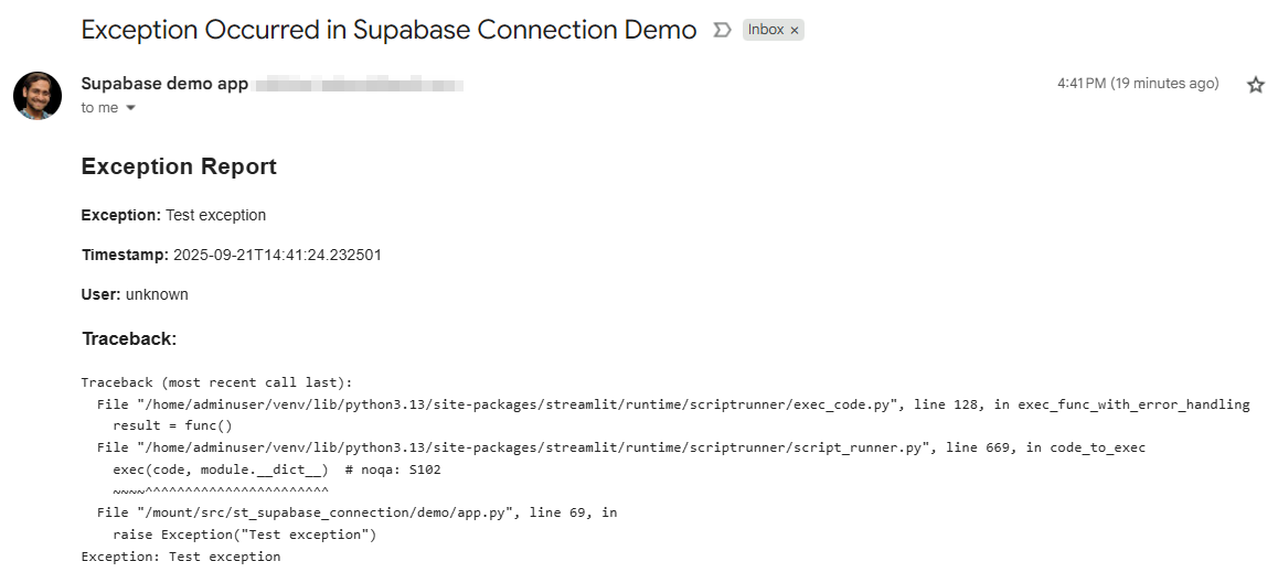 SiddhantSadangi's tweet image. Sunday mini-project.
Implement real-time error notification emails for my @streamlit apps based on a recent blog by @arnaudmiribel 🙌
(link in 🧵)
#streamlit #errorhandling #notifications #email