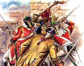 My favourite artistic recreation of the Lion of Panjab, Rai Ahmad Khan Kharal, slitting the throat of a Bengal Regiment's British officer during the 1857 War of Independence. At the frail age of 80, with swords unscathed and spirit unyielding, he rallied Panjabi tribes against