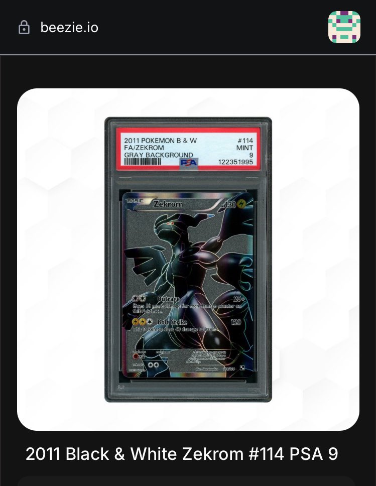 Terry Flaps|PXN1S.ETH| (@terry_flaps21) on Twitter photo One of my top pulls on <a href="/beezie_io/">Beezie</a> 🔥
Always fun using the claw and taking chances to grab grails or cards you’ve never known existed.
Awesome products are out there so give it a spin 🤙🏽 
<a href="/Pratik_in_Web3/">Pratik</a> One of my top pulls on <a href="/beezie_io/">Beezie</a> 🔥
Always fun using the claw and taking chances to grab grails or cards you’ve never known existed.
Awesome products are out there so give it a spin 🤙🏽 
<a href="/Pratik_in_Web3/">Pratik</a>