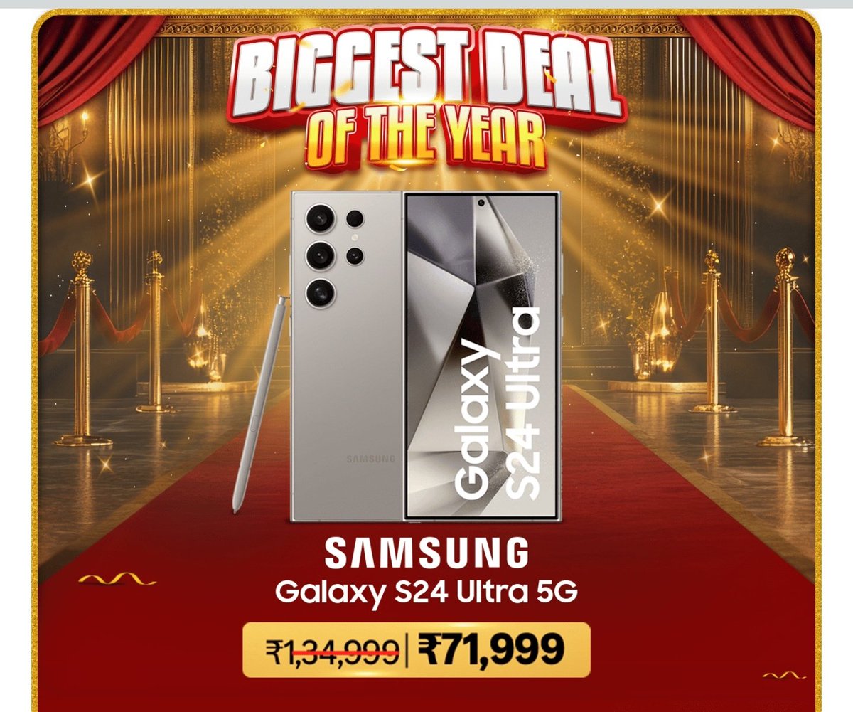 TechWeb245's tweet image. Samsung Galaxy S24 Ultra 5G AI Smartphone with Galaxy AI (Titanium Gray, 12GB, 256GB Storage), Snapdragon 8 Gen 3, 200 MP Camera with ProVisual Engine and 5000mAh Battery amzn.in/d/eFumWjT. Anyone who get this phone for this price is the luckiest this sale.
