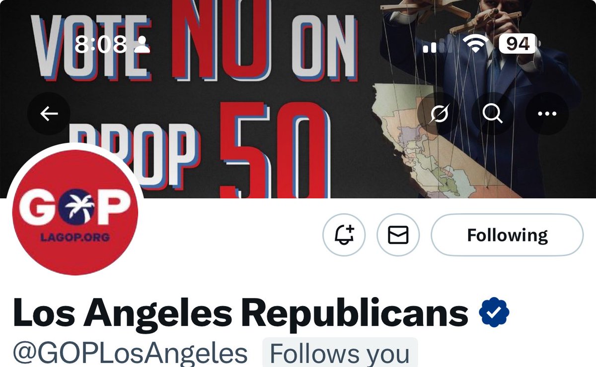 Mike Netter (@nettermike) on Twitter photo To win in California and defeat Prop 50 Los Angeles must wake up and seize the narrative
Please follow Los Angles GOP
<a href="/GOPLosAngeles/">Los Angeles Republicans</a>
Simple request can yield big results To win in California and defeat Prop 50 Los Angeles must wake up and seize the narrative
Please follow Los Angles GOP
<a href="/GOPLosAngeles/">Los Angeles Republicans</a>
Simple request can yield big results
