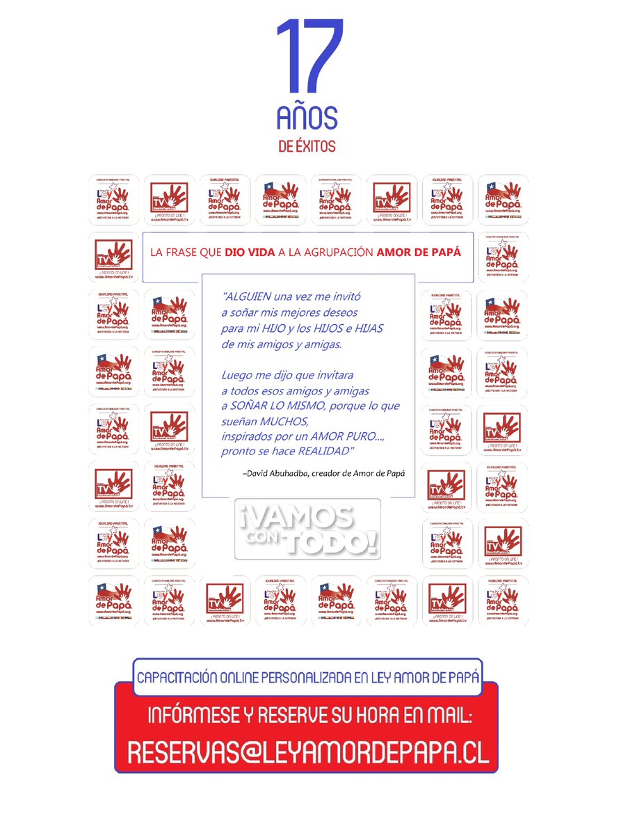 DavidAbuhadba's tweet image. ¡ESTO ES PURO @AmordePapa !

¡VAMOS CON TODO EN LA DEFENSA DE LOS DERECHOS DE QUIENES MÁS AMAMOS: NUESTROS HIJOS!

Le esperamos:
CAPACITACIÓN ESPECIALIZADA Y PERSONALIZADA ONLINE en #LEYAMORDEPAPÁ

INFÓRMESE escribiendo a reservas@leyamordepapa.cl

amordepapa.org