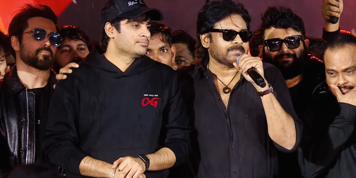 Heavy rain

It is <a href="/PawanKalyan/">Pawan Kalyan</a> who has carried the event and lit it up.

He spoke about the fanboy director and his team, Thaman, Emraan, PAM, Sriya and DOP. 

He spoke about the story and performances. 

He has walked in with a katana 

He said the dialogue in Japanese

He has