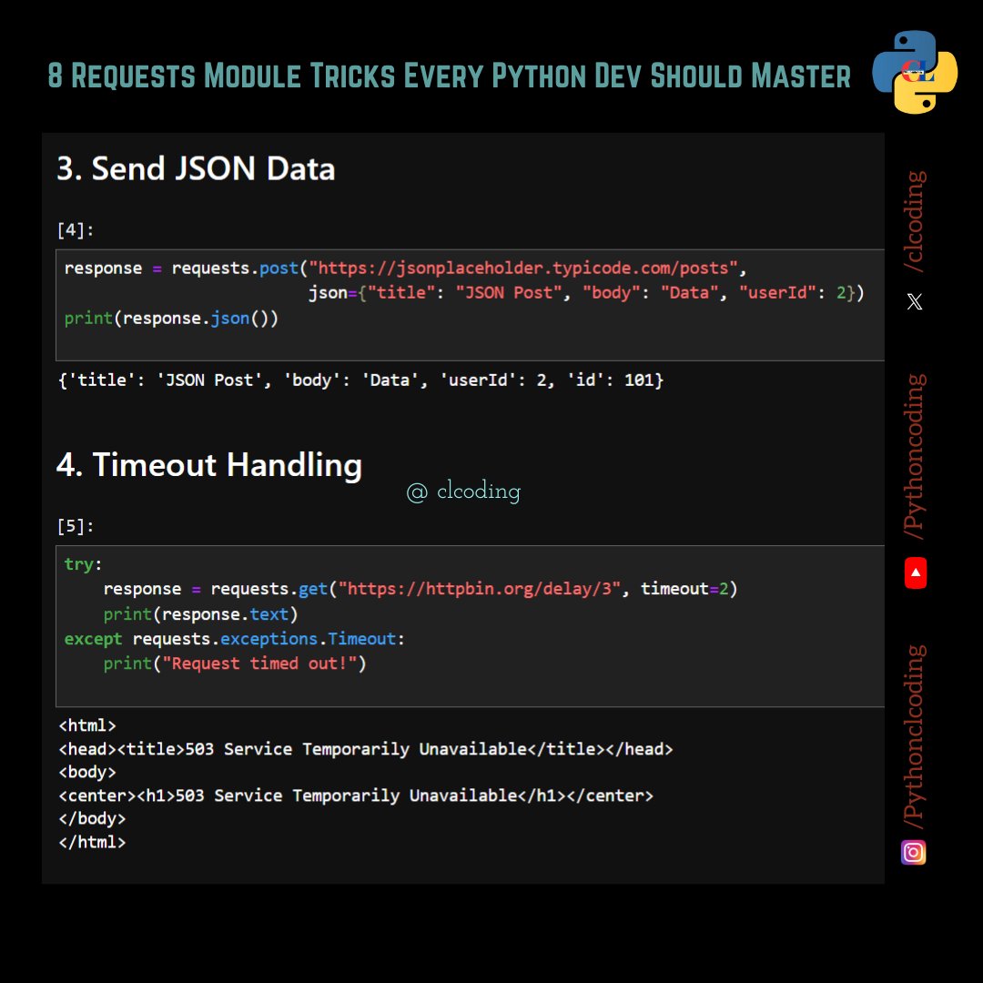 clcoding's tweet image. 8 Requests Module Tricks Every Python Dev Should Master