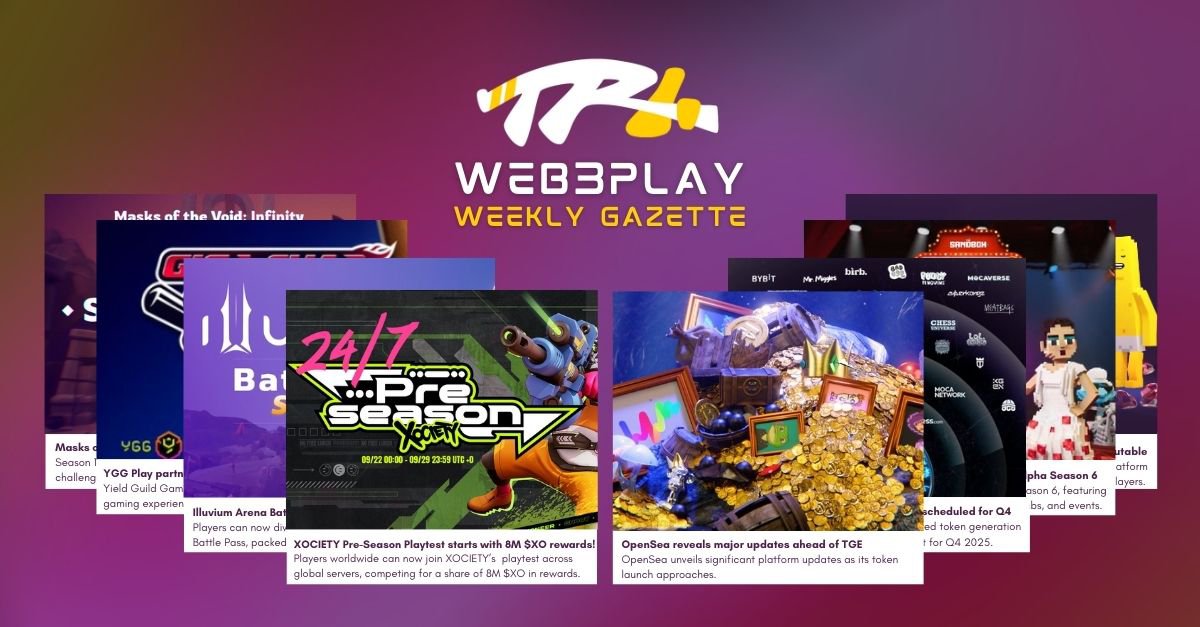 Web3-Gaming Gazette#77 is live🗞️

🗓️Events
<a href="/xocietyofficial/">XOCIETY</a> Pre-Season
<a href="/MoV_Infinity/">Masks of the Void: Infinity</a> Season 1
<a href="/playcambria/">Cambria</a> Duel Arena Event

🎮Ecosystem News
<a href="/YGG_Play/">YGG Play</a> partnered with <a href="/delabsOfficial/">Delabs Games🐞</a> 
<a href="/AnichessGame/">Anichess</a> TGE Date Revealed
<a href="/ChainersGame/">Chainers</a> partners with <a href="/Immutable/">Immutable</a> 

and more news at⬇️