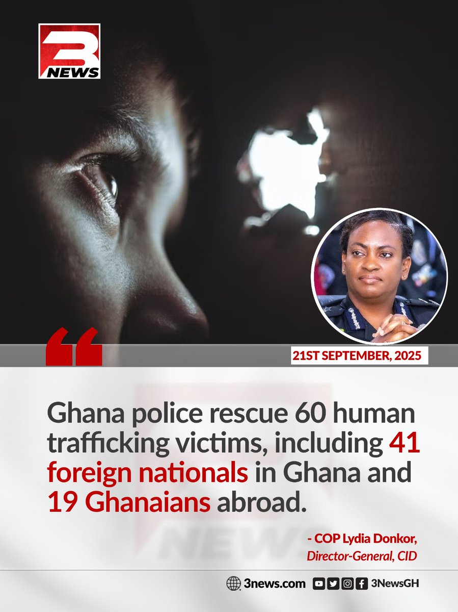 Police announce the rescue of 60 human trafficking victims, comprising both international and Ghanaian nationals, in a coordinated effort to combat modern slavery.

#3NewsGH #TV3GH