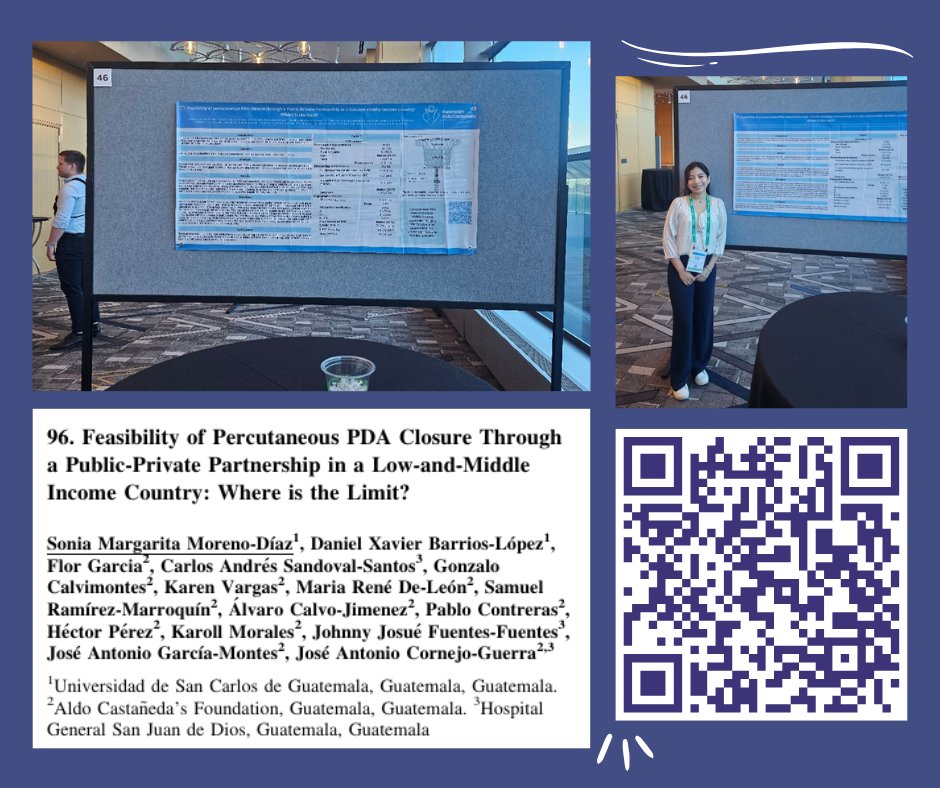On August 26th, the ACS-GT team had the honor of presenting, on behalf of the Aldo Castañeda Foundation, our flatboard poster on the feasibility of percutaneous PDA closure through a public-private partnership in a LMIC. 
🔗 You can explore our full work by scanning the QR code!