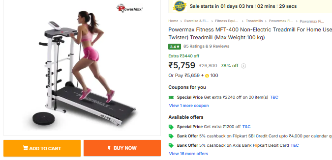 TechyBoostDeals's tweet image. Powermax Fitness MFT-400 Non-Electric Treadmill For Home Use with Multifunction (Jogger, Twister) (Max Weight: 100 kg) @ ₹5,759

Buy link : fkrt.co/8Udeet

#Flipkart #Powermax #Treadmill