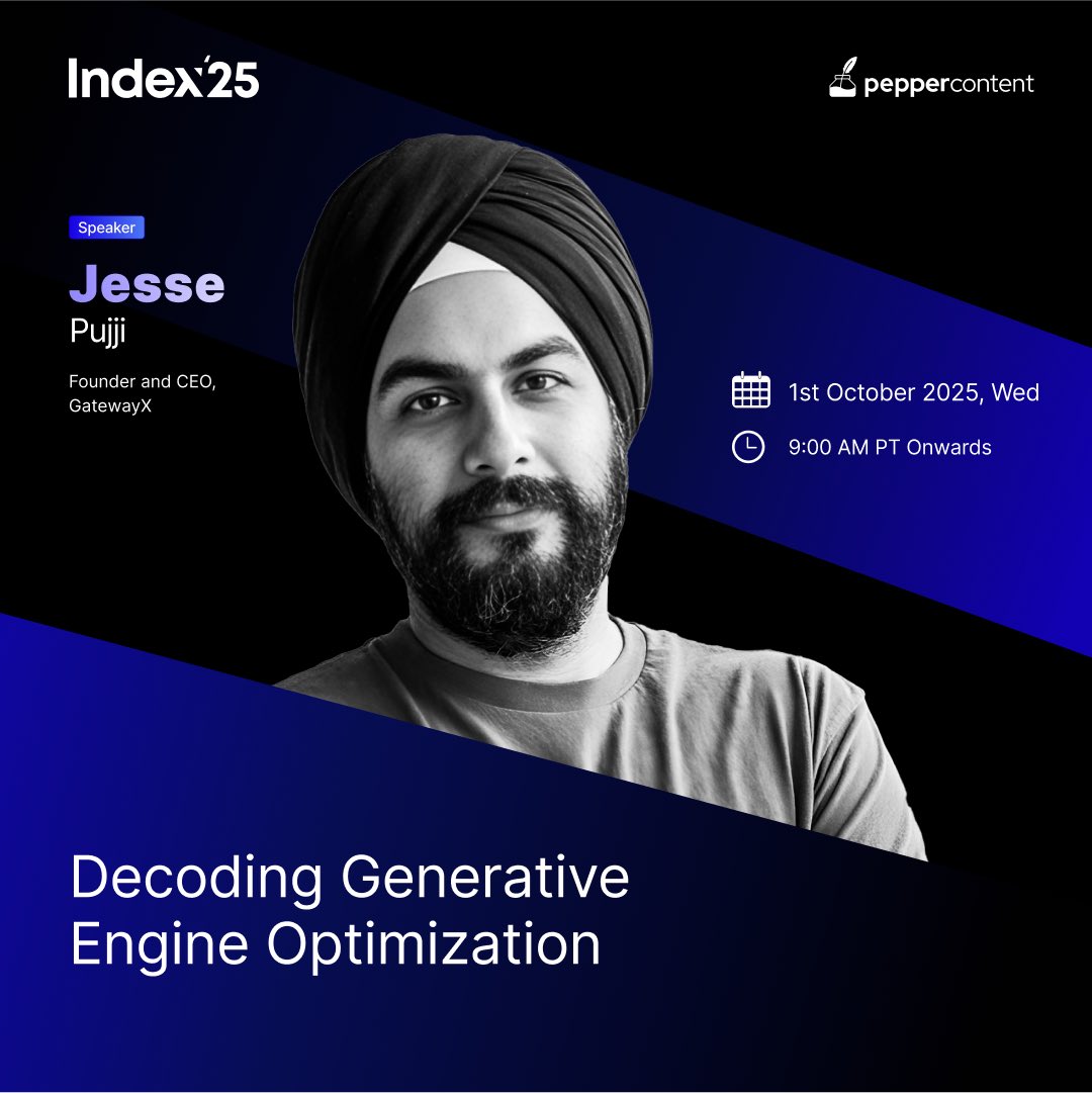 Anirudh Singla (@singlaanirudh) on Twitter photo Meet <a href="/jspujji/">Jesse Pujji</a> at Index’25 - the World’s First AI Search Conference!
Few leaders understand the intersection of marketing, growth, and technology like Jesse Pujji, Founder & CEO of GatewayX.
Over the years, Jesse has built and scaled multiple ventures while working closely with Meet <a href="/jspujji/">Jesse Pujji</a> at Index’25 - the World’s First AI Search Conference!
Few leaders understand the intersection of marketing, growth, and technology like Jesse Pujji, Founder & CEO of GatewayX.
Over the years, Jesse has built and scaled multiple ventures while working closely with