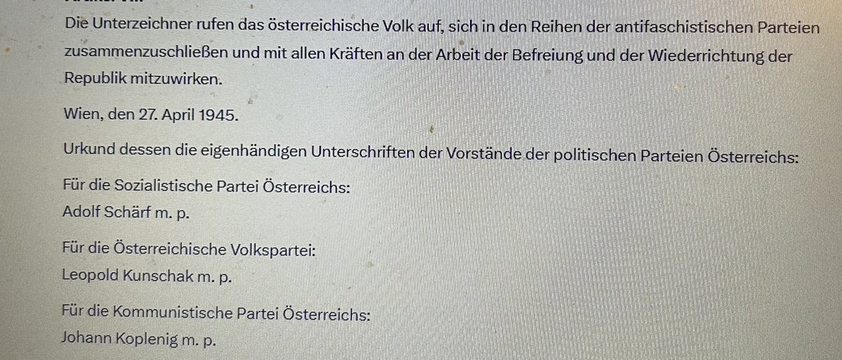 Österreichs Zweite Republik - eine Gründung der Antifa (Aus dem Text der Proklamation über die Selbständigkeit Österreichs vom 27.4. 1945, eighty years ago).