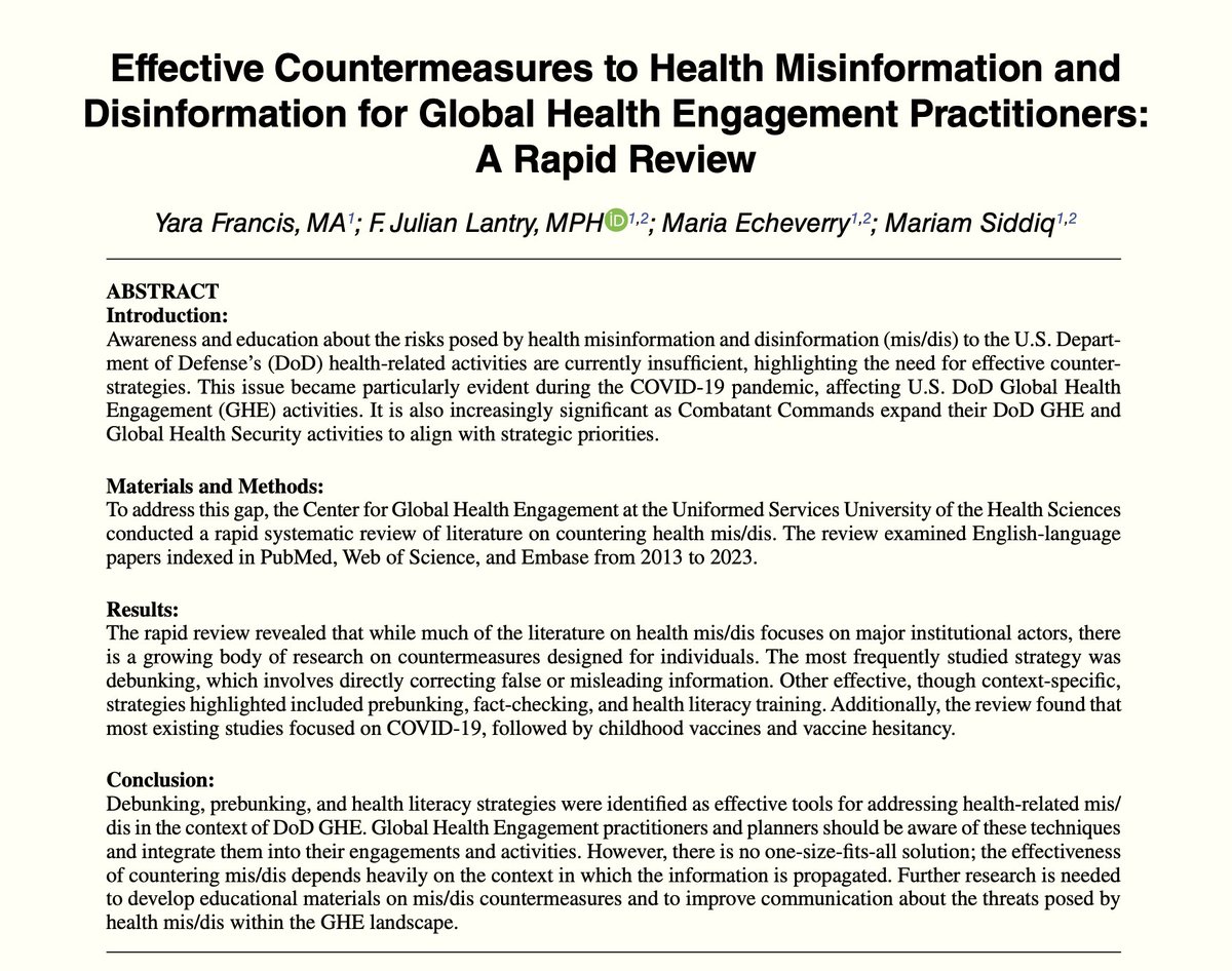 CaulfieldTim's tweet image. Effective Countermeasures to Health Misinformation: A Rapid Review academic.oup.com/milmed/article…

"Debunking, prebunking, and health literacy strategies were identified as effective tools for addressing health-related mis/dis..."

Yep. Let's take action! #ScienceMatters 💪