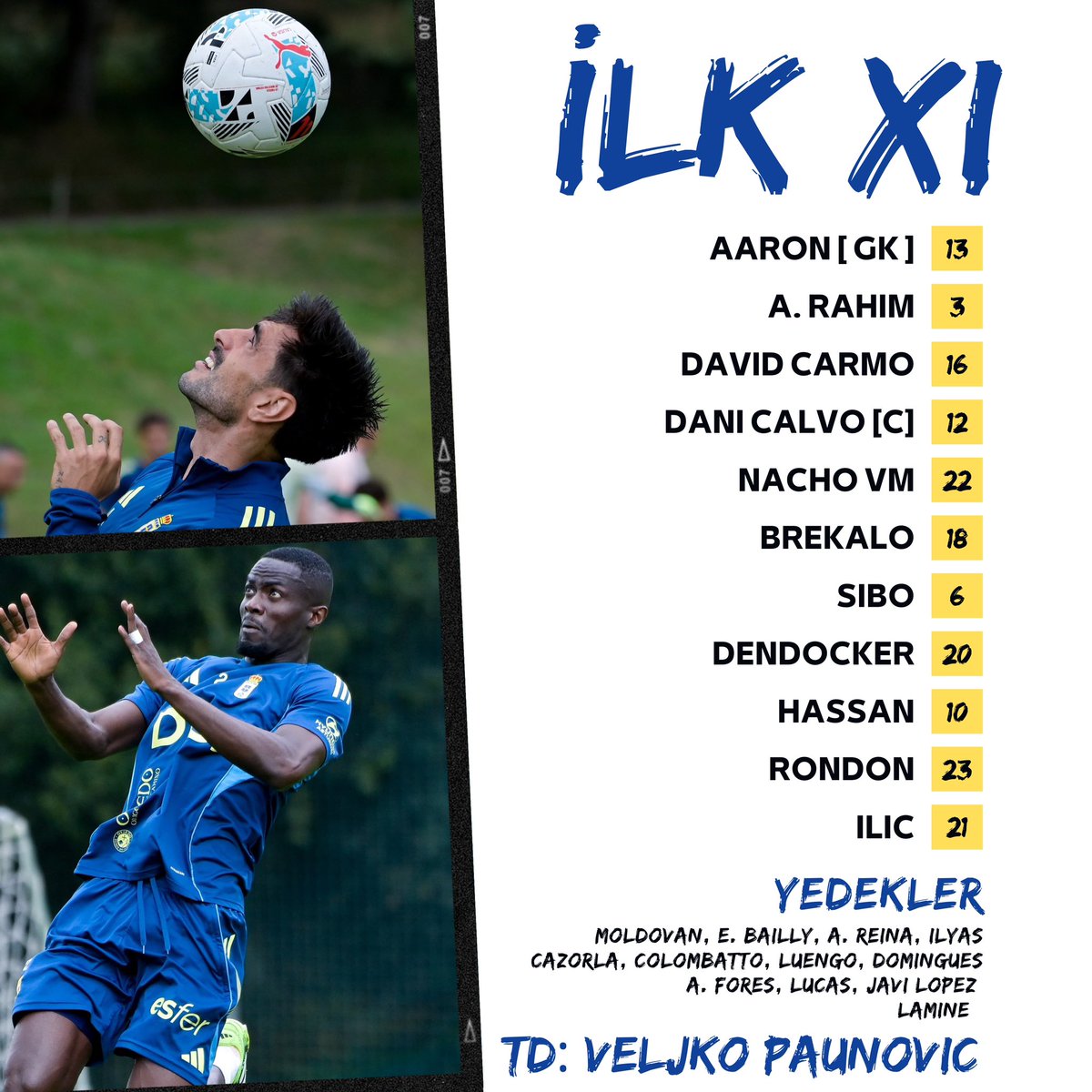 Elche maçı ilk 11’miz belli oldu.👇

#ElcheRealOviedo 
#DíadePartido
#VamosOviedo 🔵⚪️