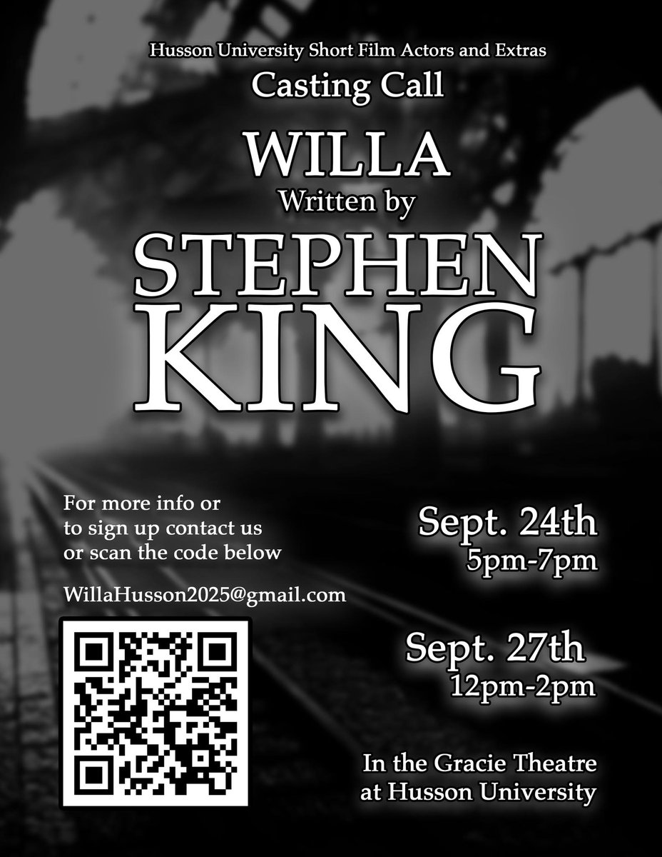 Students working on NESCom's third #StephenKing short film, Willa, will hold casting calls Wednesday and Saturday in the Gracie Theatre. Follow the production on Instagram at instagram.com/willashortfilm
