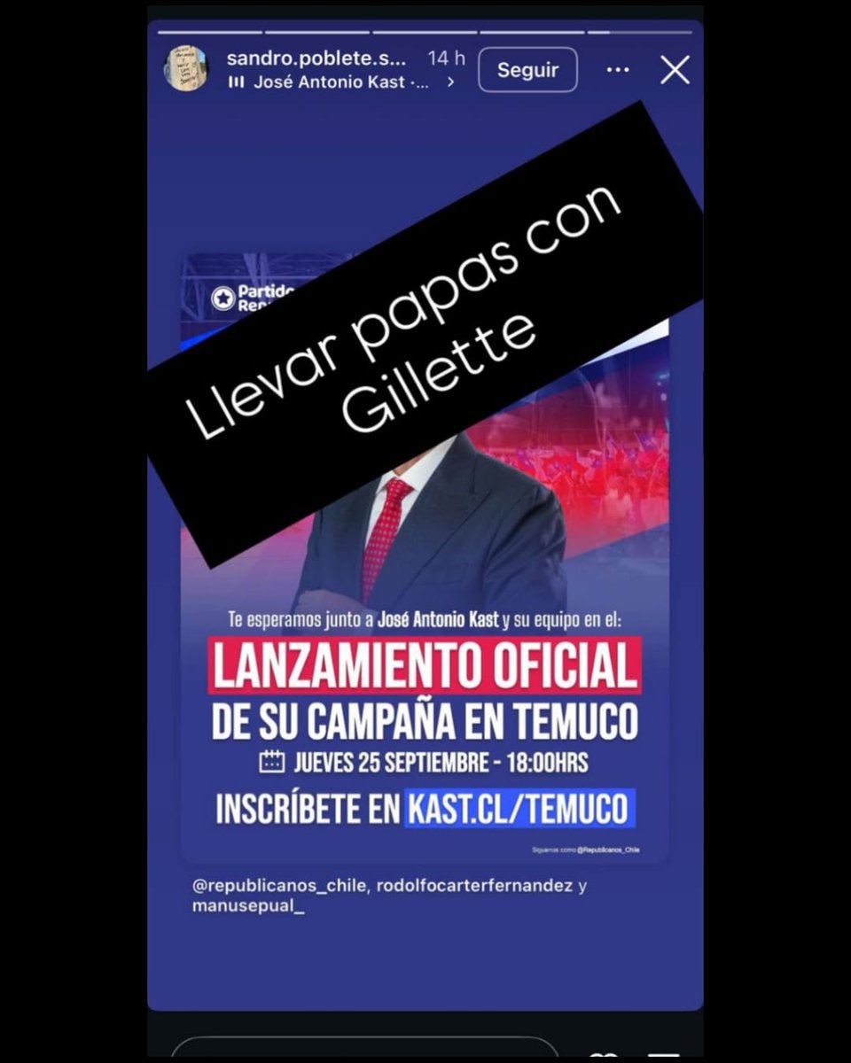 @Romanita 22% y 44% 🇨🇱 (@romanita_honey) on Twitter photo ⚠️⚠️Así que el guaton “influencer” de Jara llamó a tirarle “papas con guillete” (MATAR) a José Antonio Kast
Esa es la candidata del amor 🫥
Ojo <a href="/PDI_CHILE/">PDI Chile</a> <a href="/joseantoniokast/">José Antonio Kast Rist 🖐️🇨🇱</a> <a href="/EquipoKast/">Equipo Kast</a> 🚨 ⚠️⚠️Así que el guaton “influencer” de Jara llamó a tirarle “papas con guillete” (MATAR) a José Antonio Kast
Esa es la candidata del amor 🫥
Ojo <a href="/PDI_CHILE/">PDI Chile</a> <a href="/joseantoniokast/">José Antonio Kast Rist 🖐️🇨🇱</a> <a href="/EquipoKast/">Equipo Kast</a> 🚨