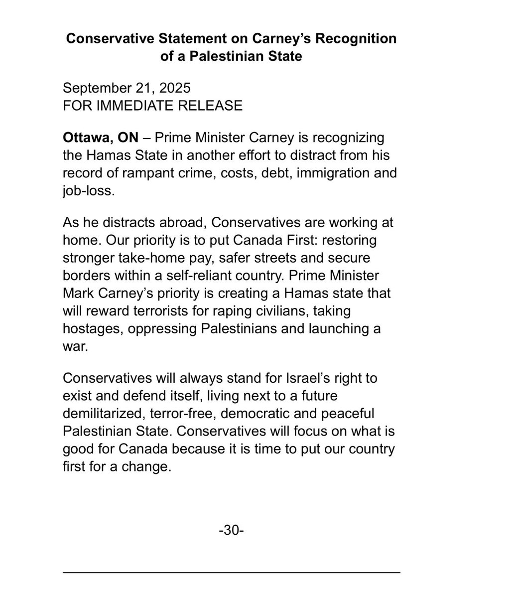 In the short term, this reckless decision destroys Canada’s credibility, shreds the international rules-based order, and abandons the Western values we once proudly defended. 

In the long term, the consequences are obvious: Hamas is rewarded, terror is legitimized,
