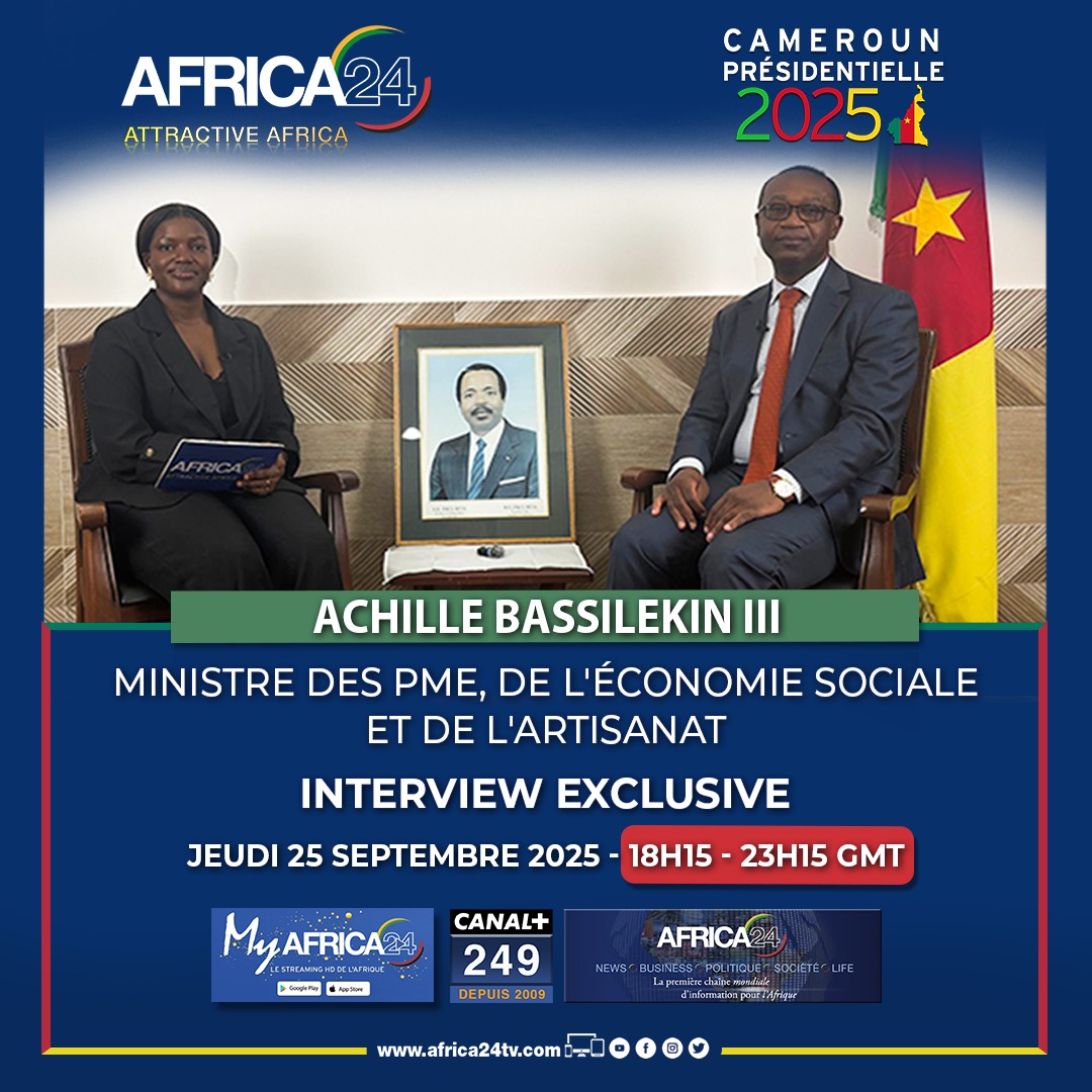 🇨🇲 On <a href="/AFRICA24TV/">#AFRICA24</a>: Exclusive interview with Minister Achille Bassilekin III this Thursday 25/09 at 18:15 &amp; 23:15 GMT. Insights on #SMEs, #SocialEconomy, #Crafts, and women in business. 📺 africa24tv.com #Cameroon #Election2025 #Africa24TV