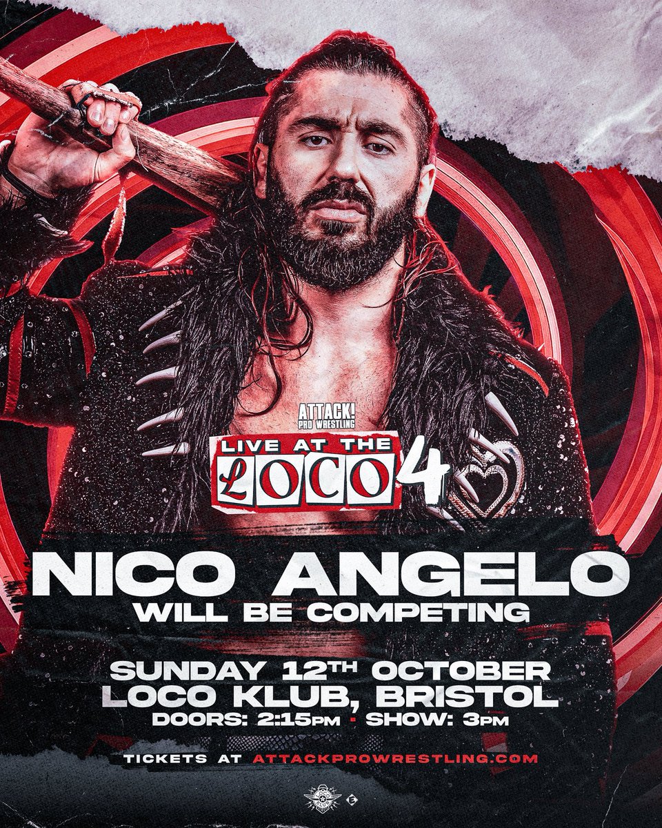 NICO ANGELO will be back in Bristol for LIVE AT THE LOCO 4!🔥

Join us on October 12th at @locoklub 🎉

Book now 👇
🎟️ attackprowrestling.com