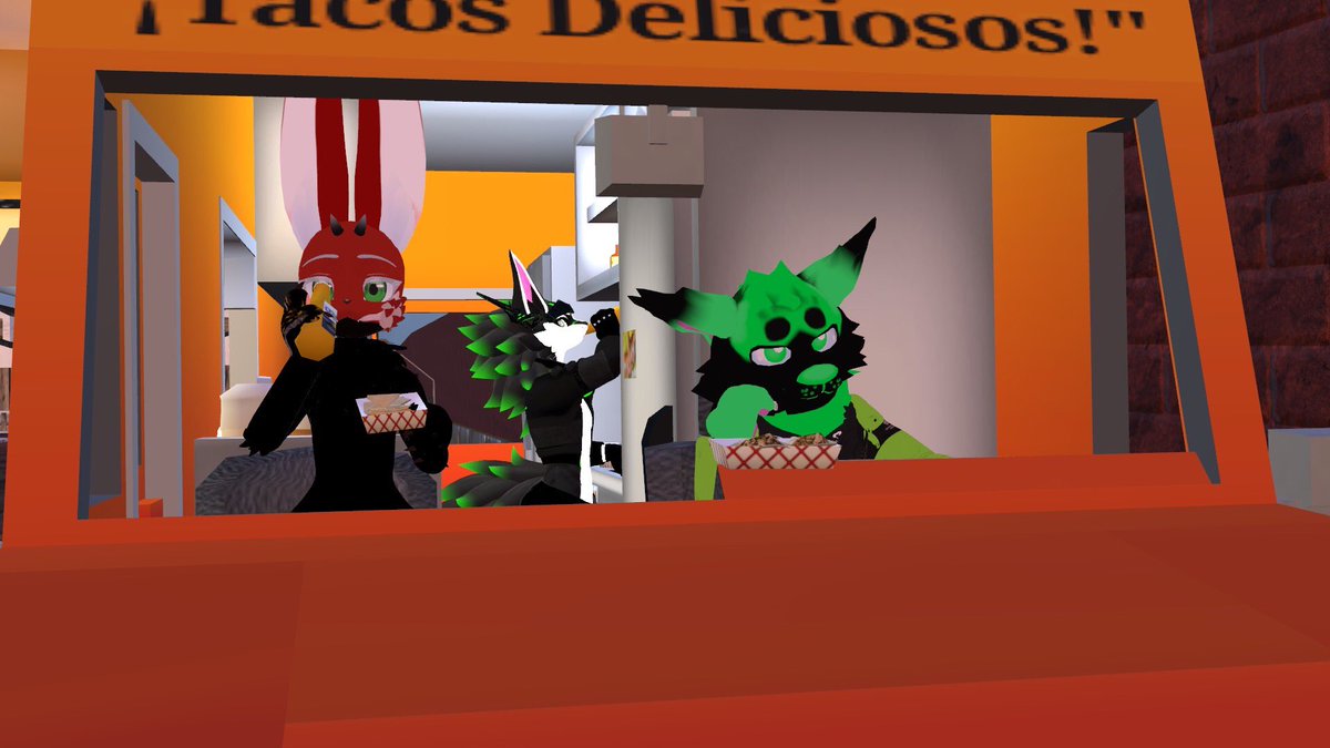 I love (hate) my job We have the best (doubtful) tacos at a good price, come and buy tacos (pls I need money to pay the rent qwq)

#VRChatworld紹介 ||#VRChatPhotography || #furry ||