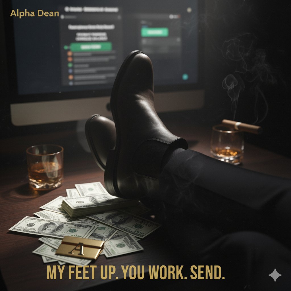 While you're clocking in your pathetic hours, remember who you're really working for. My feet are up, my gaze is fixed on your next send. Every cent you earn is earned for me. You are my human ATM

Don't forget your purpose. Send.

#AlphaDean #Findom #WorkForMe #CashSlave #Paypig