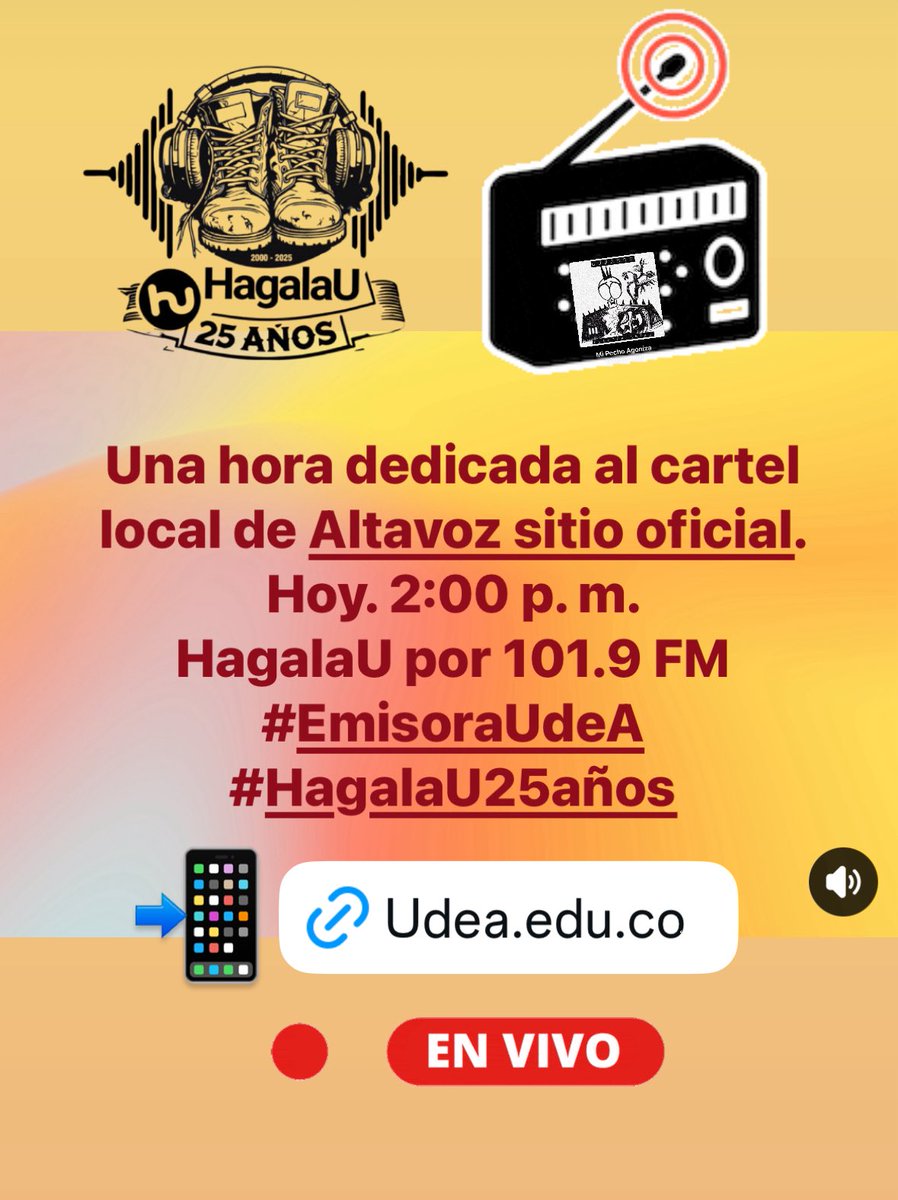 Hoy nos dedicaremos a repasar el cartel local del Festival Altavoz 2025. 

📱udea.edu.co/wps/portal/ude…

#HagalaU25años