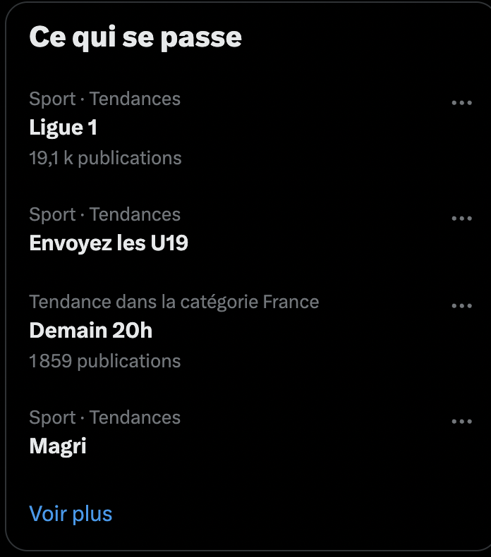 "Envoyez les U19" dans les tendances.

LE DIVERTISSEMENT 😂😂