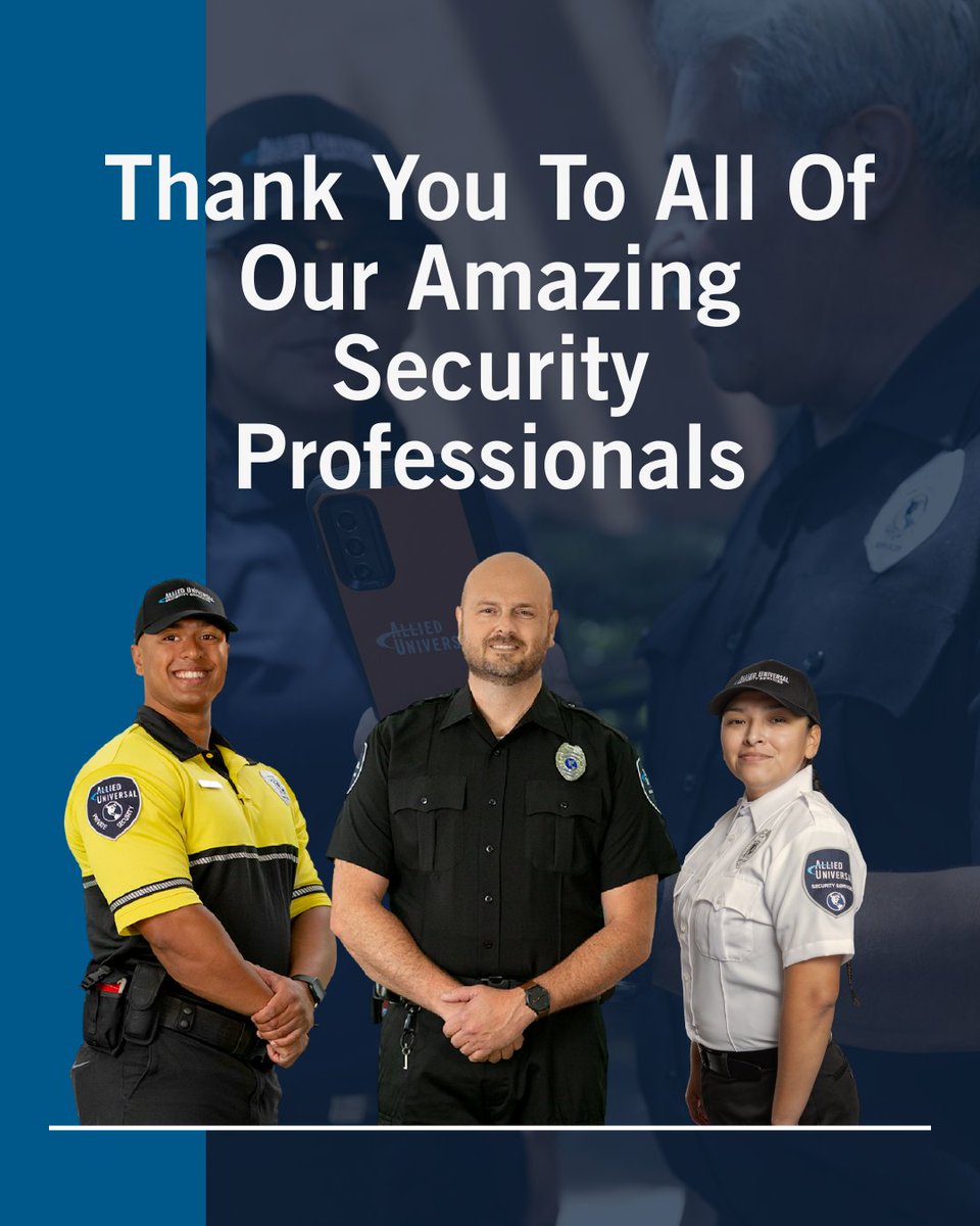 AlliedUniversal's tweet image. International Security Officer Appreciation Week ends today, but the pride we feel in our officers is year-round 💙 Their work helps make communities safer and stronger every day. #ISOAW #SecurityOfficerAppreciationWeek