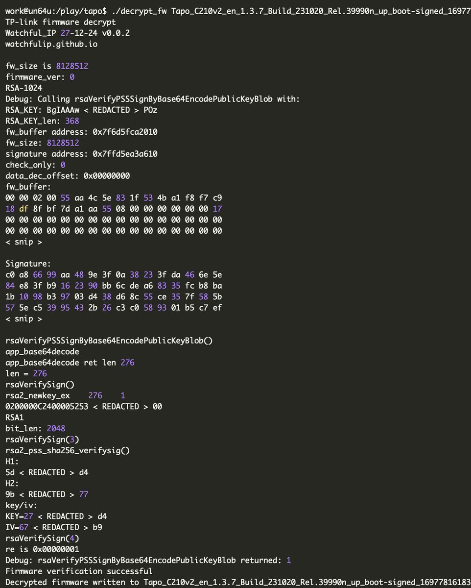 0xor0ne's tweet image. Bootloader vulnerability and firmware decryption in TP-Link (Tapo) C210 cloud cameras by @Watchful_IP

watchfulip.github.io/28-12-24/tp-li…

#embedded #cybersecurity