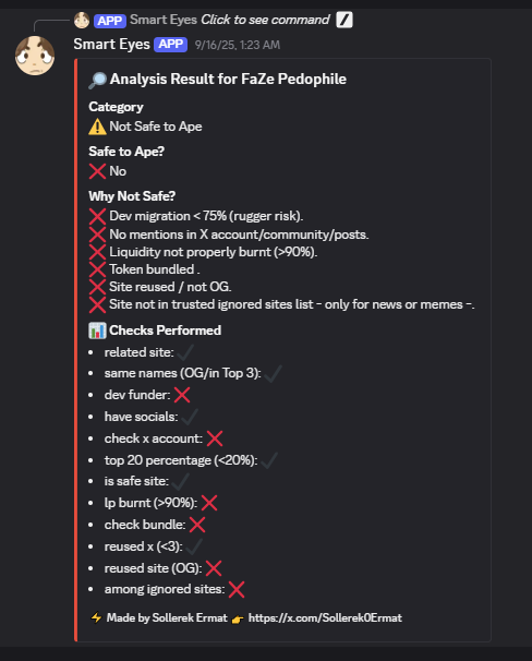 Sollerek0Ermat's tweet photo. 16/

Fifteenth, so this is the last message you will see for this command. It will give you every detail about that coin, and then you decide what to do

This command and every command I made work with PumpFun and BonkFun coins

Response time around 1 min https://t.co/cQVxLdjKEO