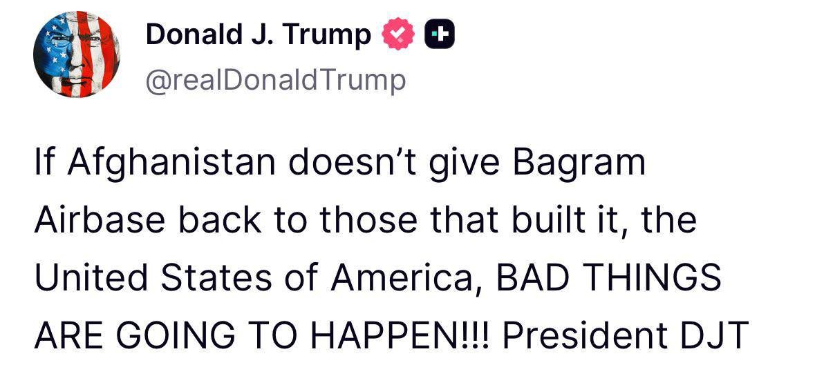 🚨 Fun Fact: It was Trump’s 2020 Doha Agreement that he directly negotiated with Taliban that turned over Bagram. Same deal stipulated US out of Afghanistan by 05/21.

After he lost election, Trump ordered a rapid withdrawal by 01/15/21 without a plan which Biden Admin inherited.