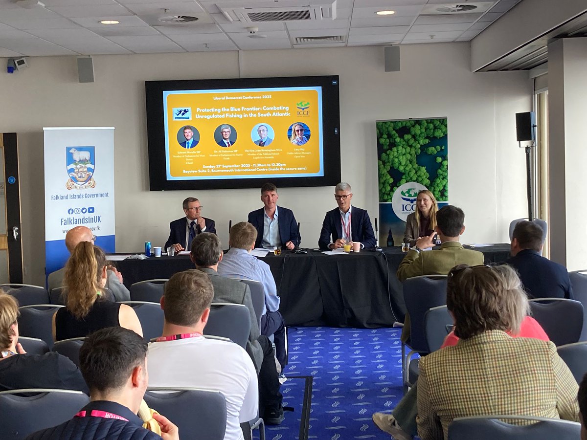 Today, at <a href="/LibDemConf/">Lib Dem Conference 🔶</a>, our Blue Frontier event with <a href="/FalklandsRepUK/">FIG Representative to the UK and Europe</a> <a href="/TheOpenSeas/">Open Seas</a> highlighted the urgent need for stronger regional fisheries governance &amp; global adoption of the Global Charter for Fisheries Transparency.

Together, we can protect ocean health &amp; coastal livelihoods