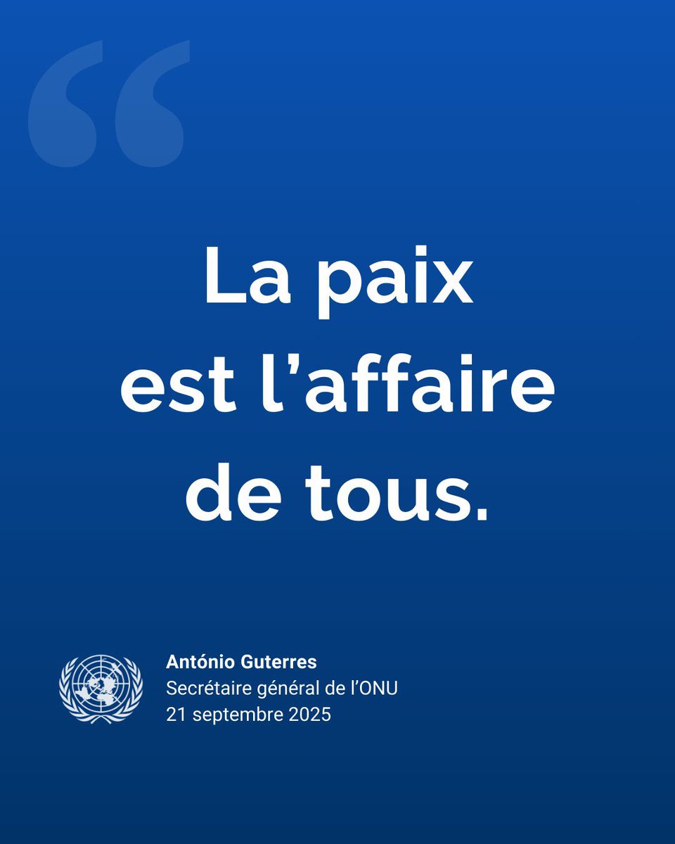 UN_Togo's tweet image. « La paix est l’affaire de tous.
Nous devons faire taire les armes.
Mettre fin à la souffrance.
Bâtir des ponts.
Et instaurer la stabilité et la prospérité. »

— @antonioguterres pour la Journée internationale de la paix. 

👉🏾un.org/fr/observances…

#PeaceDay #ODD16