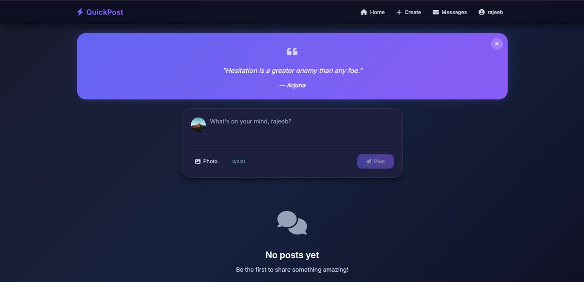 rajeeb_thedev's tweet image. I built QuickPost a simple and fast platform to share your thoughts without distractions.
Live: quickpost.work.gd
Code: github.com/RajeebLochan/Q…
