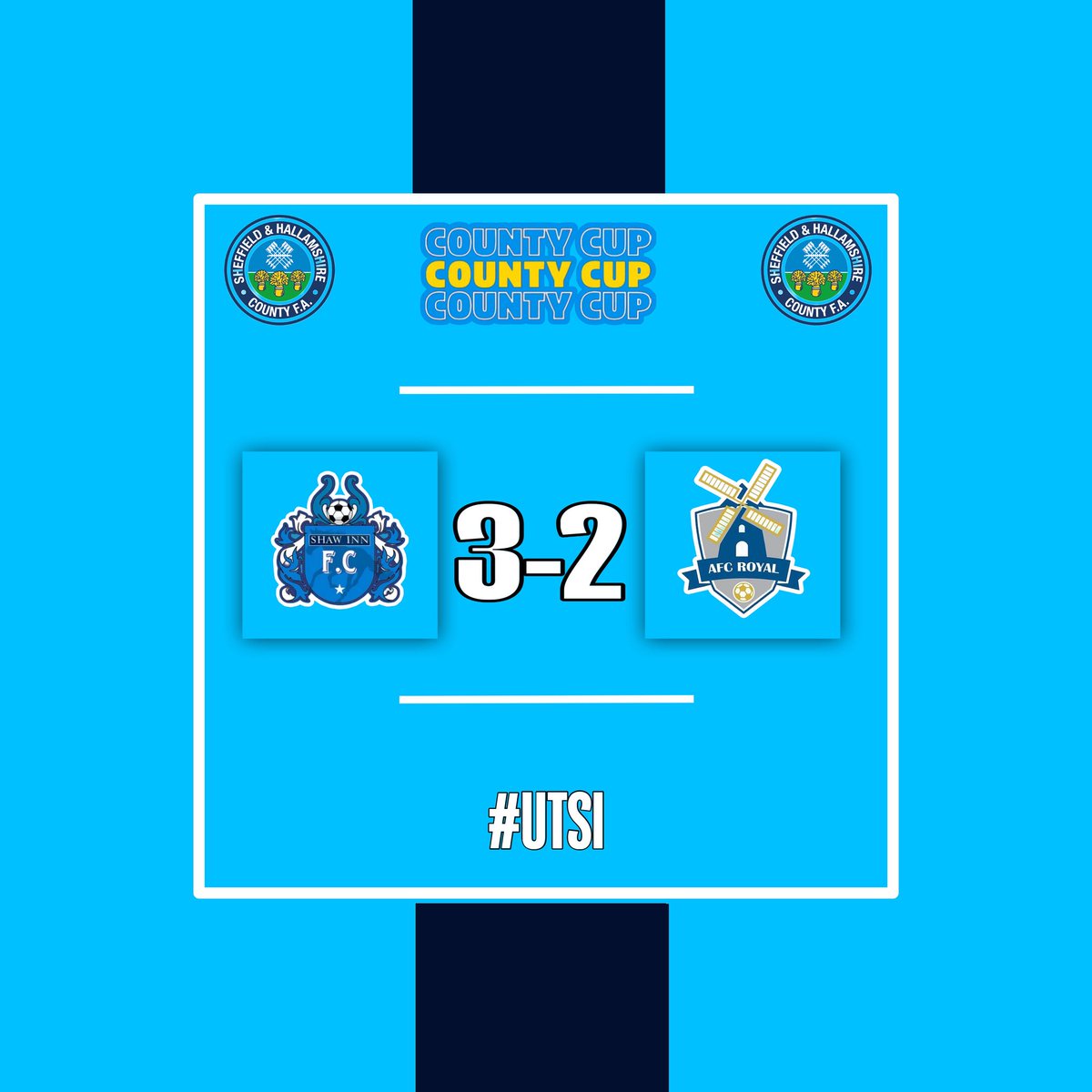 FT | 3-2 | The lads win their first game of the Sheffield &amp; Hallamshire FA County Cup. Goals from Dylan Soar &amp; Davey Cook sealed the victory, with the latter scoring a last minute winner.

A great result for the blues beating Wakefield &amp; District’s reigning premier division