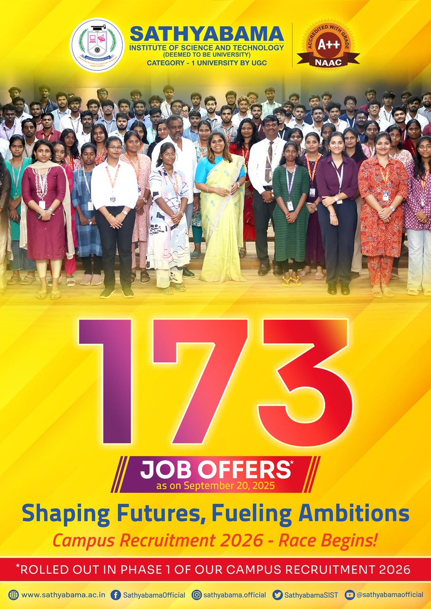 SathyabamaOfficial (@sathyabamasist) on Twitter photo #sist #Sathyabamauniversity #sathyabama #placements #racebegins #sist #Sathyabamauniversity #sathyabama #placements #racebegins