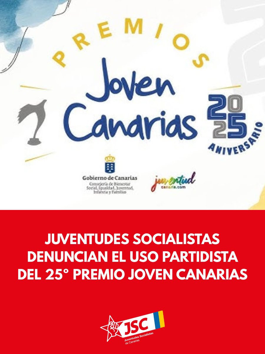 ❌Marca Coalición Canaria

A pesar de la importancia de la labor y trayectoria de los premiados:

👉 Cristina Valido es más importante que las personas premiadas

👉Solo se premia a jóvenes de TF, a pesar de ser islas iguales

👉 No invitaron a los representantes jóvenes del PSOE