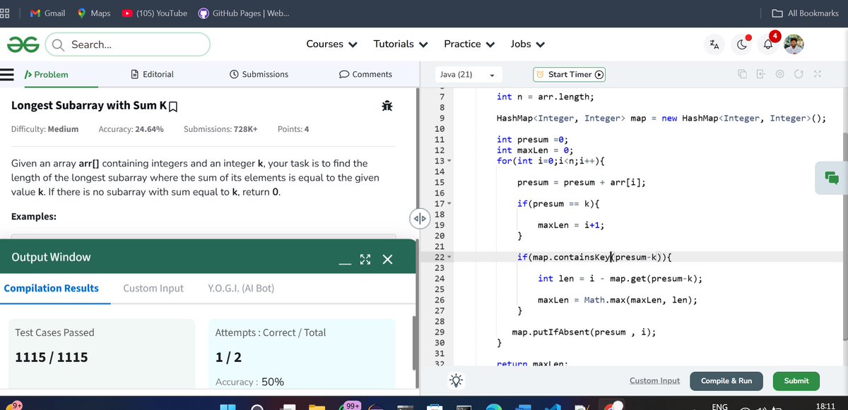 venkateshcoderr's tweet image. It's sunday right solved few more problems
>two sum
>longest subarray with sum K.
> subarray with sum 0.
#DSA | #GFG | #Leetcode | #Problemsolving |