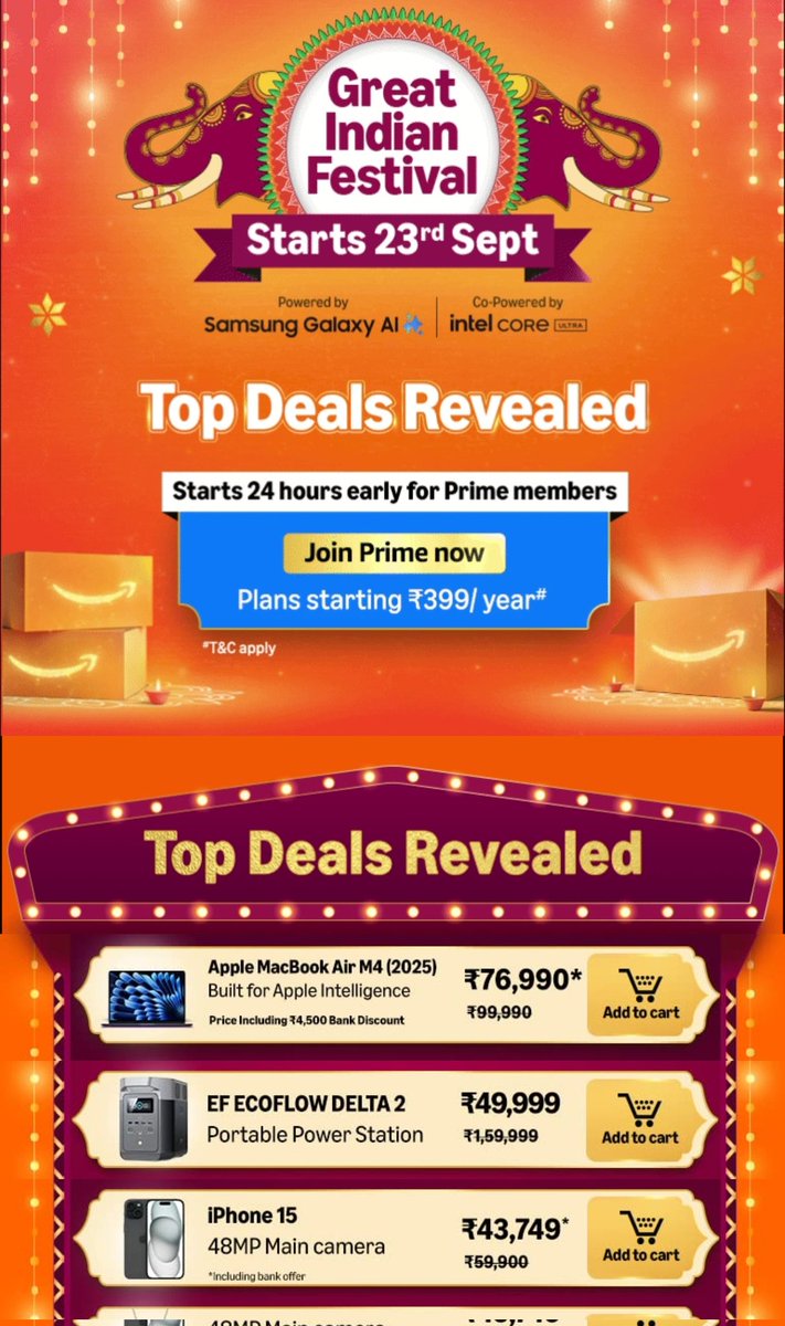 TechWeb245's tweet image. Take amazon prime membership and ready your card details for the best chance of getting your product at the sale price.its starts today midnight for prime members!