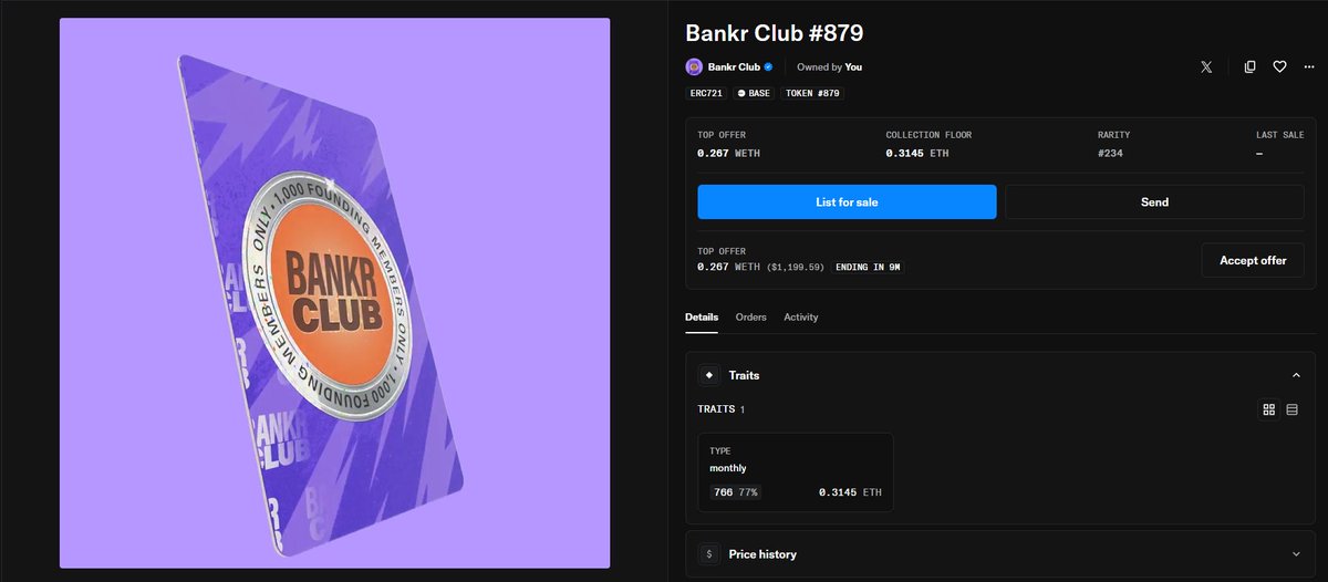 got one for a monthly sub on <a href="/bankrbot/">Bankr</a> this spring

20$ -&gt; almost 1500$

still early?