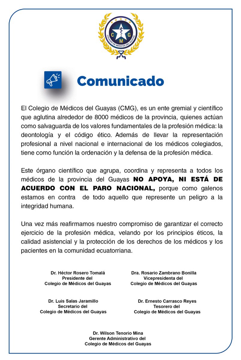 #ATENCIÓN |  El Colegio de Médicos del Guayas informa...

#SomosCMG
#AcciónGremialConResultados