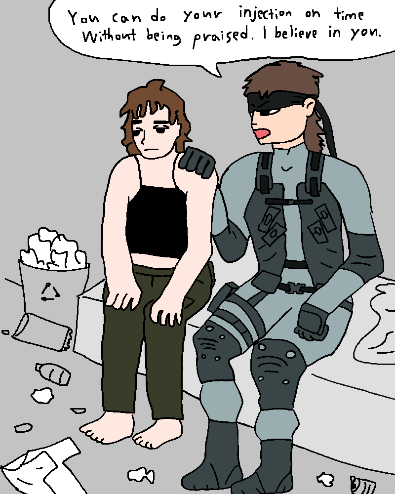 i drew this right after a really scary injection and snake had to help me get through it (next injection day will mark 2 yrs on hrt)