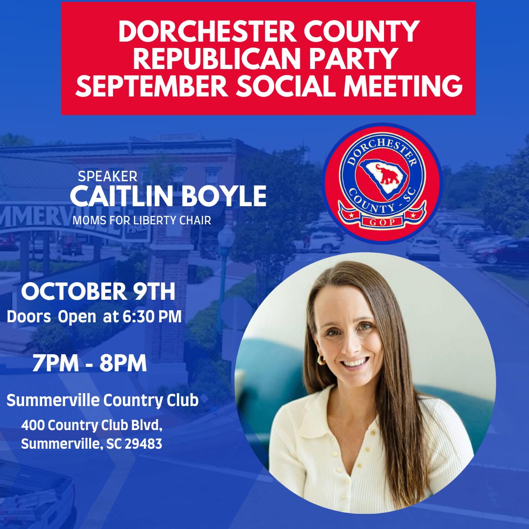 We’re thrilled to host Caitlin Boyle, York County GOP’s 1st Vice Chair and Moms for Liberty Chair, as she shares the incredible story of how York County parents exposed and defeated leftist ideology in South Carolina schools!
🇺🇸Enjoy an evening of fellowship, food, and