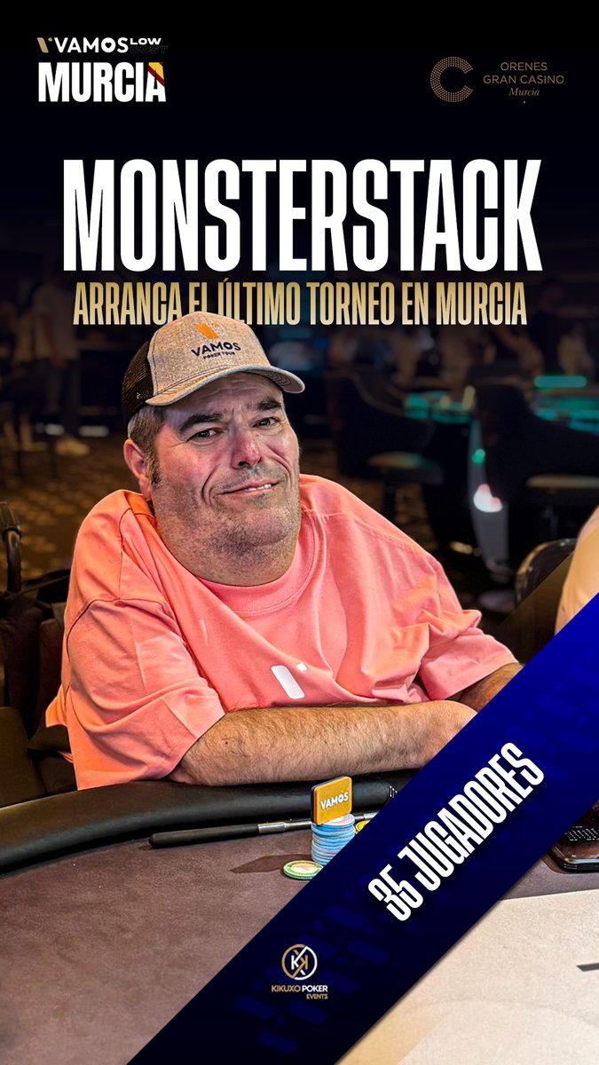 Vamos Poker Tour (@vamospokertour) on Twitter photo 🔥 Arranca el Monsterstack 🔥
El último torneo de la semana en el VPT Low Cost Murcia 🇪🇸 ya está en marcha en Casino Murcia.
📊 35 jugadores en el Nivel 1
💵 100€ Buy-In
📍 <a href="/CASINOMURCIA/">Orenes Gran Casino Murcia</a>
#VPTMurcia #VamosPokerTour 🔥 Arranca el Monsterstack 🔥
El último torneo de la semana en el VPT Low Cost Murcia 🇪🇸 ya está en marcha en Casino Murcia.
📊 35 jugadores en el Nivel 1
💵 100€ Buy-In
📍 <a href="/CASINOMURCIA/">Orenes Gran Casino Murcia</a>
#VPTMurcia #VamosPokerTour