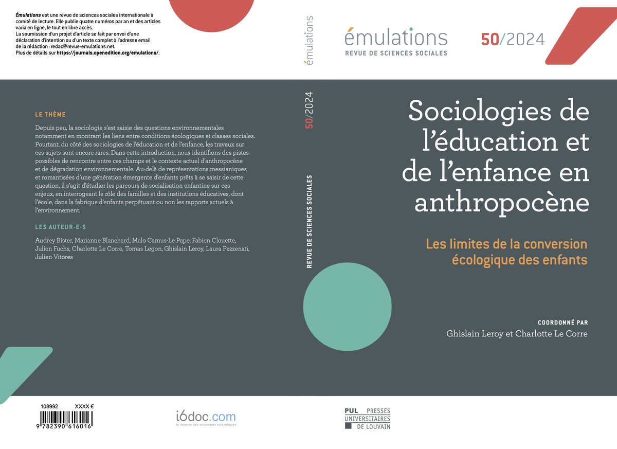 2vanssay's tweet image. 🌍 Éducation, enfance et Anthropocène : peut-on vraiment « convertir » les enfants à l’écologie ?

La @Rev_Emulations consacre son dernier numéro à cette question cruciale.

#EDD #Écologie #ClasseDehors #ÉcoleDehors