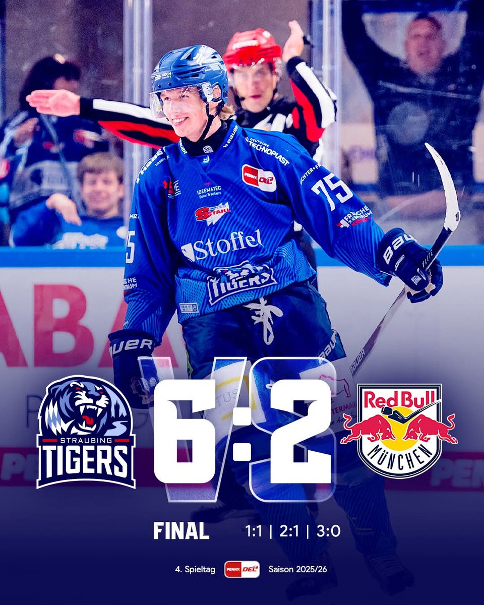 🟦 D E R B Y S I E G E R ⬜

Der Pulverturm feiert! 🥳

Wir gewinnen das Derby gegen den EHC Red Bull München mit 6:2! 🐯💪

#tigershockey