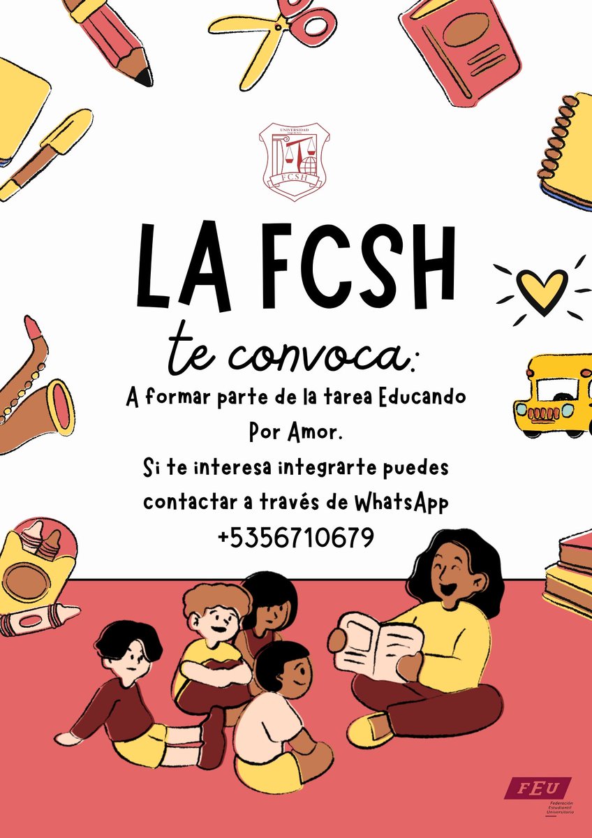 FEU_FCSH_UNICA's tweet photo. 👉 La #FEU_FCSH te invita a unirte a la noble Tarea de Impacto Social "Educando por Amor".

¿En qué consiste? 
Los estudiantes elegidos se integrarán como apoyo al equipo docente en escuelas de nuestra ciudad para aportar sus conocimientos.

Cambia vidas con lo que sabes!! https://t.co/lHs2ubJ1SG